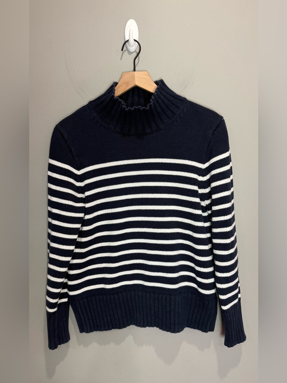 J.Crew Navy White Striped Cotton Turtleneck Sweater Size M